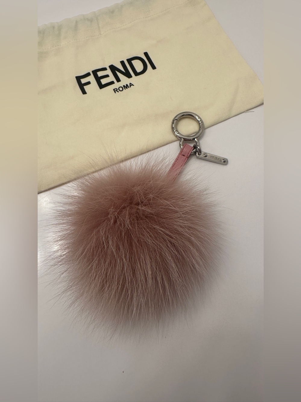 Fendi Pom Pom Keychain in Dusty Pink - Picture 3 of 7